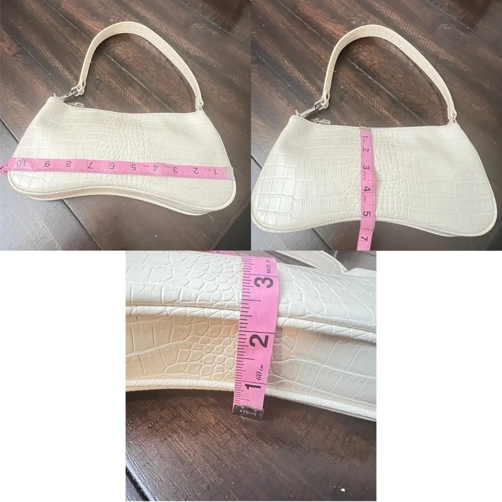 JW PEI Women’s Eva Shoulder Bag Elegant Cream Crocodile-Embossed Shoulder Bag